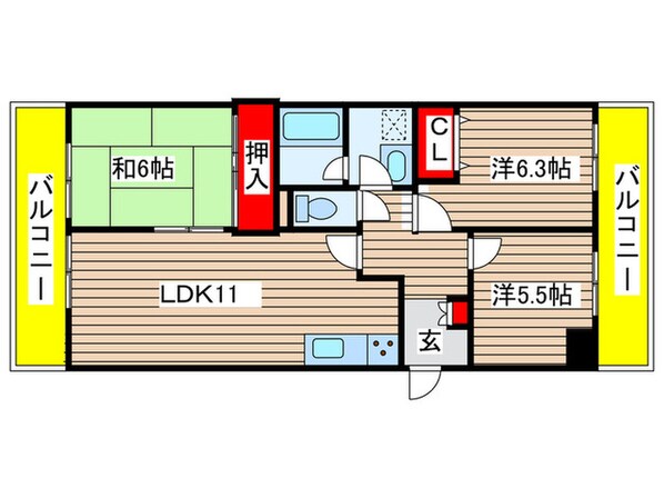 ﾗｲｵﾝｽﾞﾏﾝｼｮﾝ杁中ｶﾞｰﾃﾞﾝD棟(318)の物件間取画像